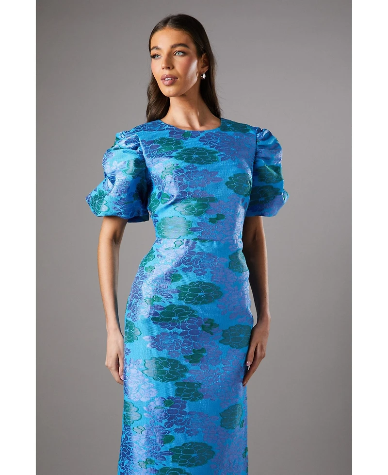 Coast Women's Jacquard Floral Puff Sleeve Midi Dress
