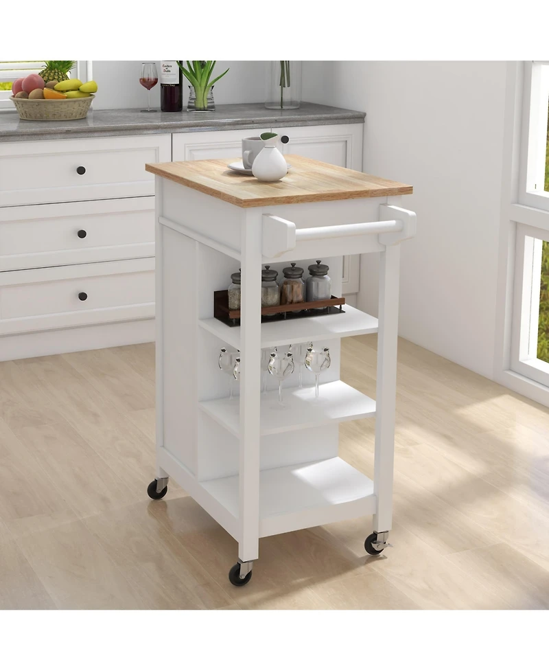 Casainc Rolling Kitchen Cart with Adjustable Shelves, Towel Rack and Rubber Wood Top