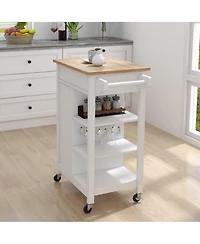 Casainc Rolling Kitchen Cart with Adjustable Shelves, Towel Rack and Rubber Wood Top