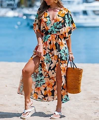 Cupshe Women's Coral Island Tropical Maxi Beach Dress