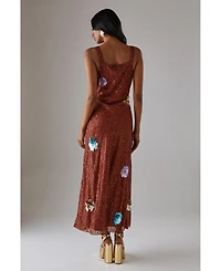 Warehouse Women's Hand Embellished Flower Burst Midi Dress