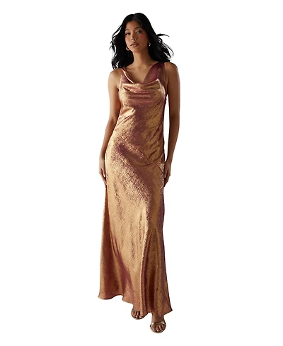 Warehouse Women's Metallic Lame Cowl Neck Maxi Dress