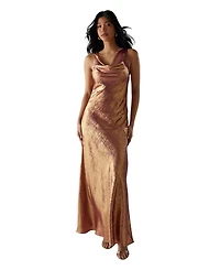 Warehouse Women's Metallic Lame Cowl Neck Maxi Dress