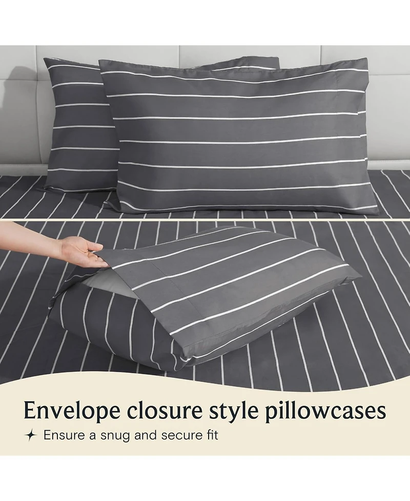 4PC Striped Silky Soft Cooling Deep Pocket Performance Sheet Set - Striped