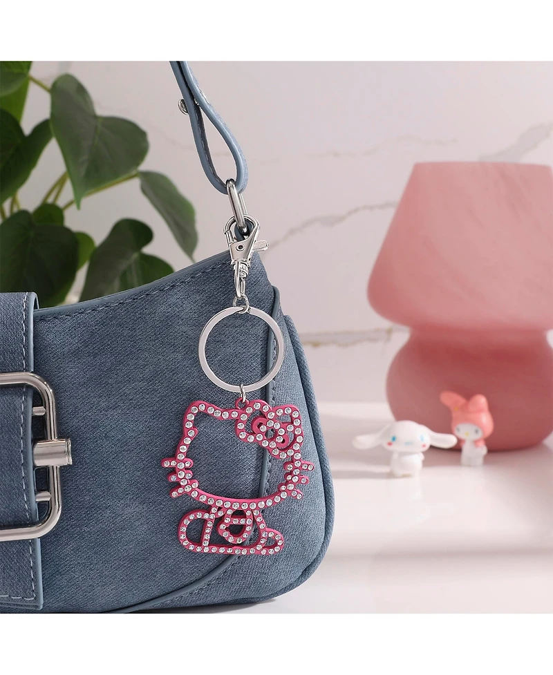 Hello Kitty Pink Silhouette Outline Crystal Keychain