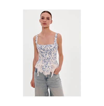 Milla Womens Blue lavender corset on straps with bows and ribbon lacing