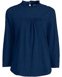 Lands' End Women's 3/4 Sleeve Cotton Slub Lace Trim Top