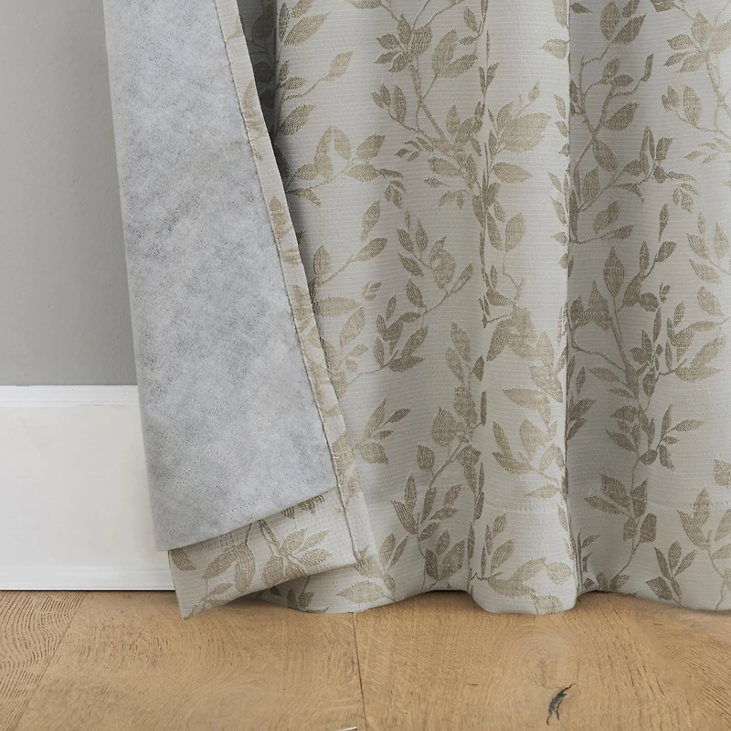 Sun Zero Elmira Foliage Woven Jacquard 100% Blackout Back Tab Curtain Panel Pair