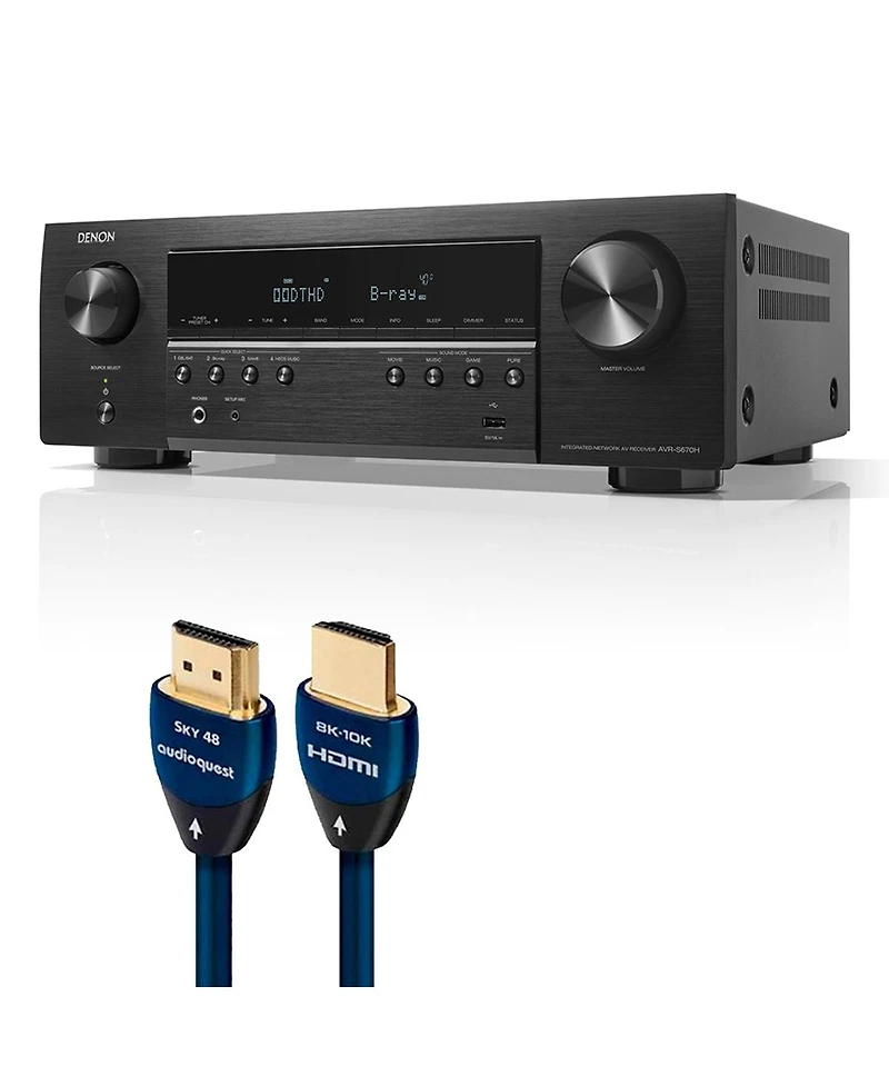 Denon Avr-S670H 5.2 Channel 8K Home Theater Receiver with AudioQuest Sky 3m Hdmi Cable