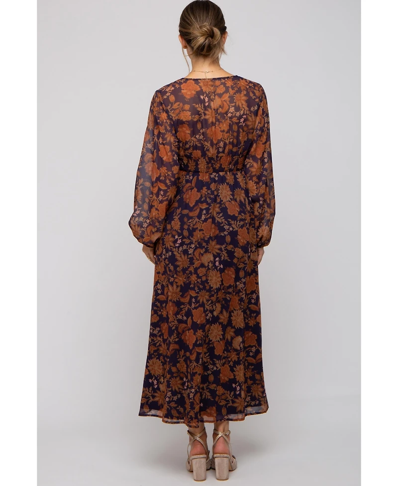 Pinkblush Maternity Navy Floral Long Sleeve V-Neck Maxi Dress