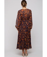 Pinkblush Maternity Navy Floral Long Sleeve V-Neck Maxi Dress
