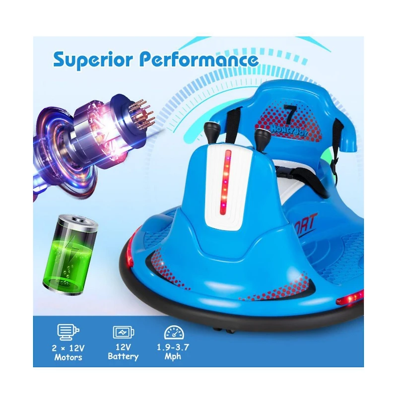 Akiudex 12V Kids Ride-On Bumper Car with Remote Control and 360 degree Spin