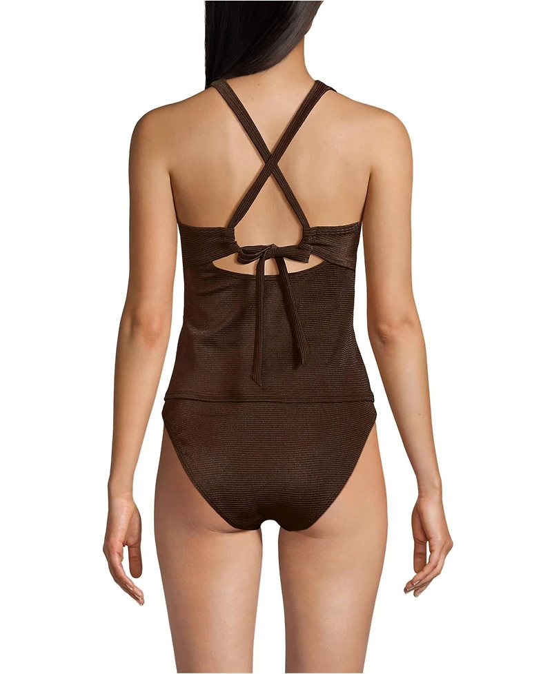Lands' End Women's Shine Ribbed Tankini Top and High Waisted Bottom Swimsuit Set