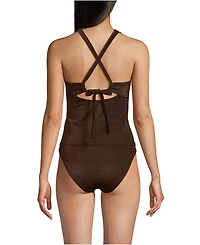 Lands' End Women's Shine Ribbed Tankini Top and High Waisted Bottom Swimsuit Set