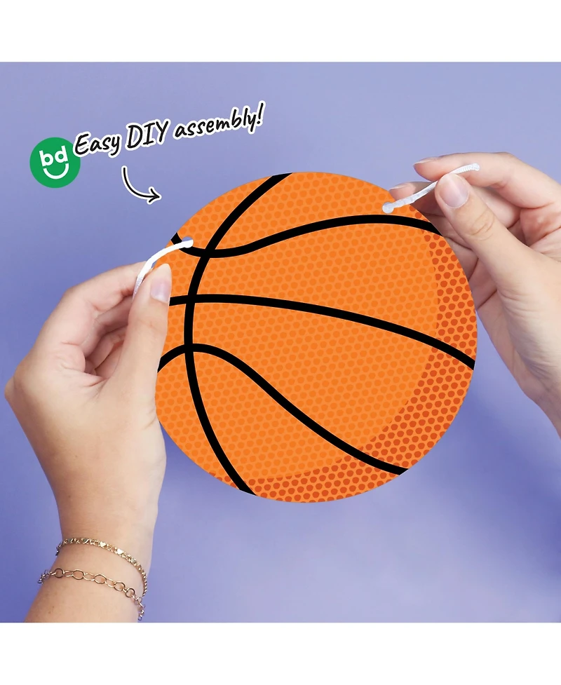 Big Dot of Happiness Basketball Garland Banner, 30 Feet of Cord, 15 Double-Sided Orange Basketballs