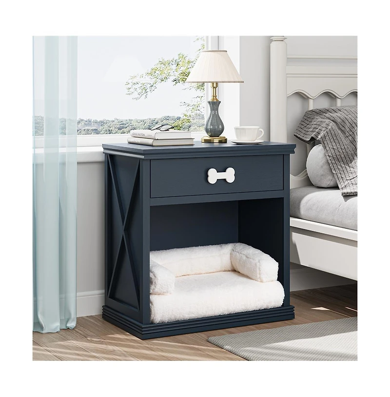 Zeus & Ruta Storage Cabinet with Led Light and Built-in Cat Bed Cat Cave