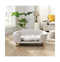Zeus & Ruta Beige Corduroy Elevated Pet Couch with Wood Legs