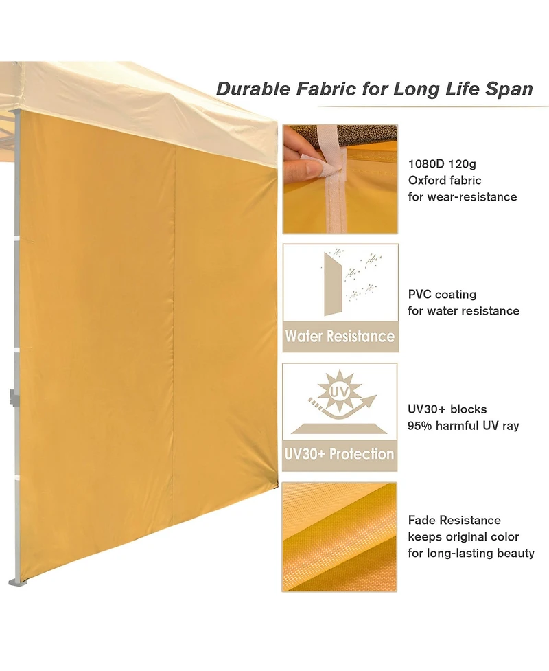InstaHibit Set of 4 Sidewall Fits 10x10ft Canopy Tent with Zipper UV30+ Outdoor Party Yellow