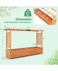Gymax Raised Garden Bed w/ 2-Sided Trellis & Hanging Roof Fir Wood Planter Box w/ Drainage Holes