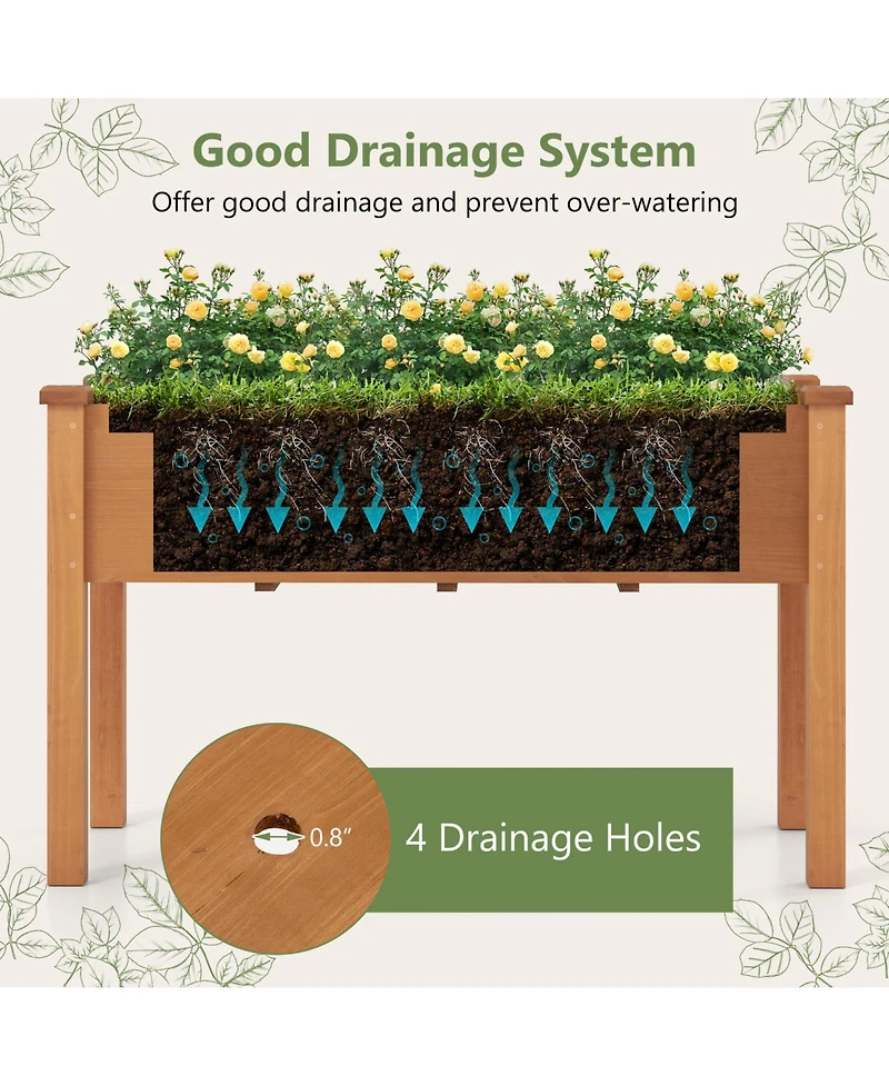 Gymax Raised Garden Bed Elevated Fir Wood Planter Box w/ Drain Hole Garden Planter