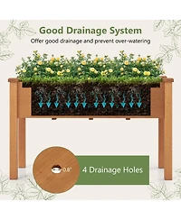 Gymax Raised Garden Bed Elevated Fir Wood Planter Box w/ Drain Hole Garden Planter