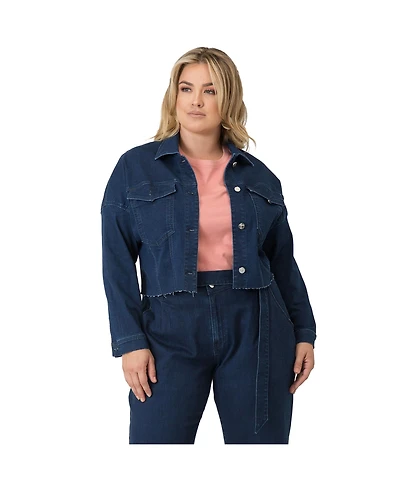 Standards & Practices Plus Drop Shoulder Cropped Indigo Jean Jacket