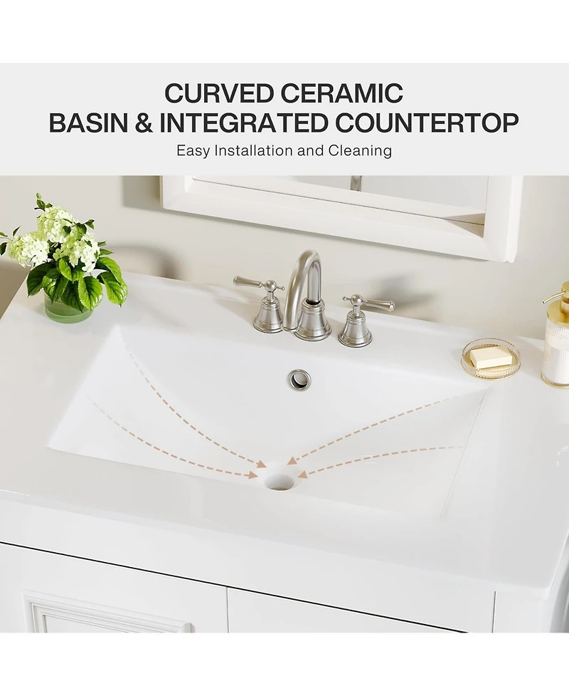 Tribesigns 30" Modern Bathroom Vanity with Sink, Bathroom Sink Cabinet with 2 Doors and 1 Drawer, Solid Wooden Frame, White
