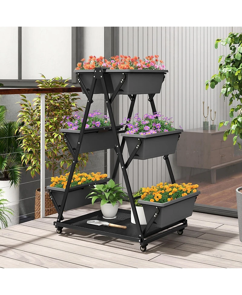 Gymax 3-tier Vertical Garden Planter Box w/ Lockable Wheels Drainage Holes for Patio