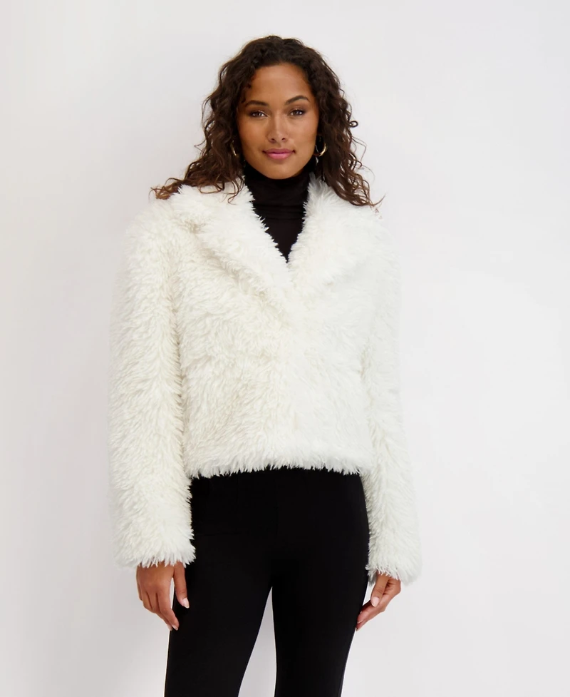 Kensie Women's Short Notch Collar Faux Fur Jacket