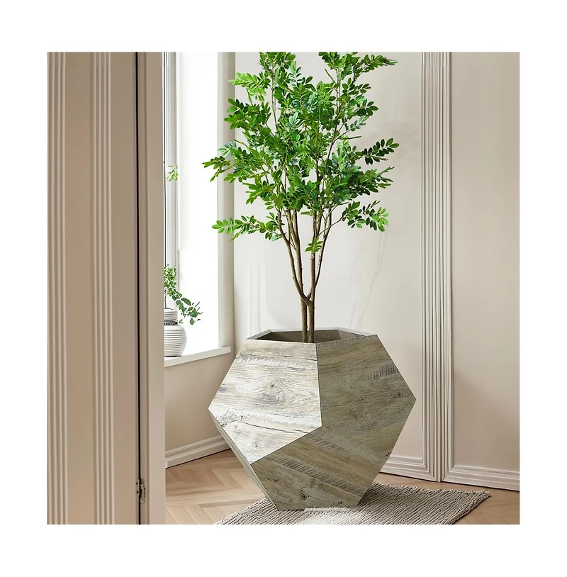 Zeus & Ruta 25.98" Pet Carrier Side Table Planter in Colored Oak