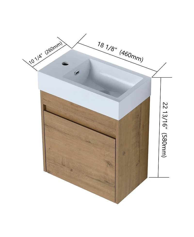 Casainc 18 Inch Bathroom Vanity with White Resin Sink and Soft-Close Cabinet Door