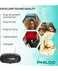 Philco Cd Player Boombox with Bluetooth, Am/Fm Radio, Portable Cd Players for Home, Dynamic Light Display