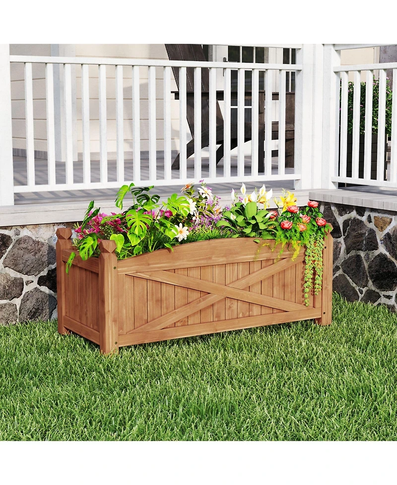 Gymax Wooden Raised Garden Bed Elevated Outdoor Planter Box w/ Drainage Holes for Patio