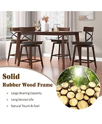 Set of 2 Wooden Swivel Bar Stools with Open X Back and Footrest