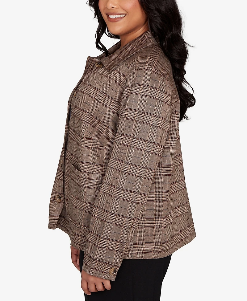 Hearts Of Palm Plus Long Sleeve Plaid Jacket