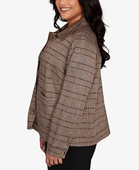 Hearts Of Palm Plus Long Sleeve Plaid Jacket