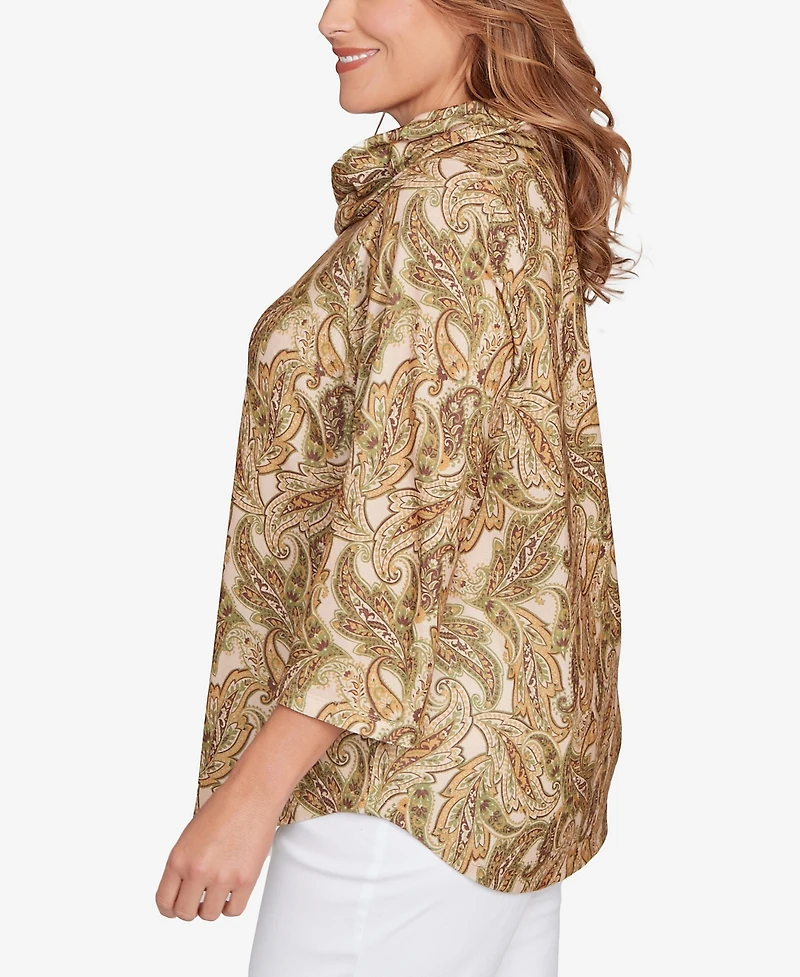 Hearts Of Palm Plus Printed Hatchi Cowl Neck Top