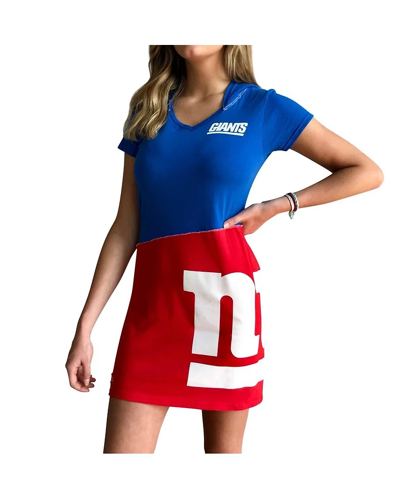 Refried Apparel Women's Royal/Red New York Giants Hooded Mini Dress