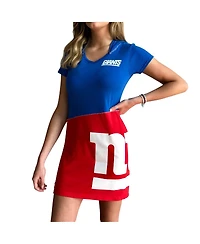 Refried Apparel Women's Royal/Red New York Giants Hooded Mini Dress