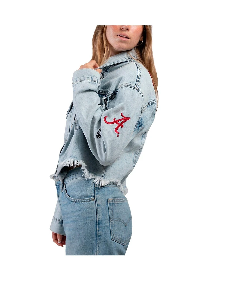 Hype and Vice Women's Denim Alabama Crimson Tide Lightwash Full-Button Jean Jacket