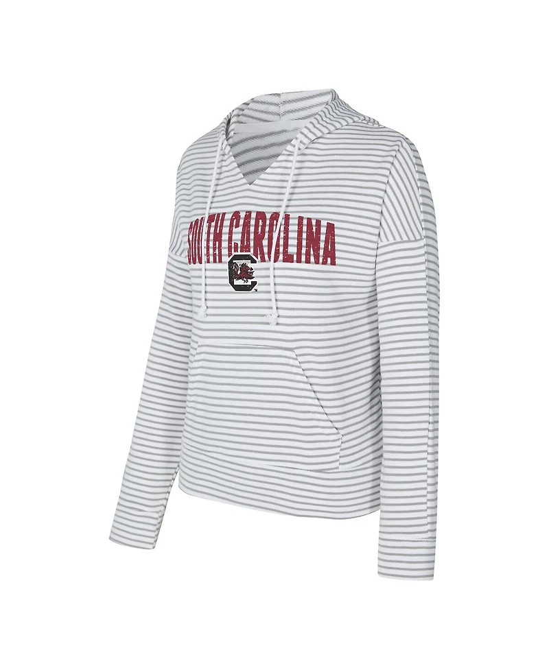 Concepts Sport Men's White/Gray South Carolina Gamecocks French Terry Striped V-Neck Pullover Hoodie