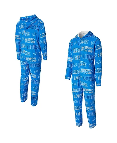 Concepts Sport Men's Blue Detroit Lions Shuffle All-Over-Print Microfleece Full-Zip Union Suit