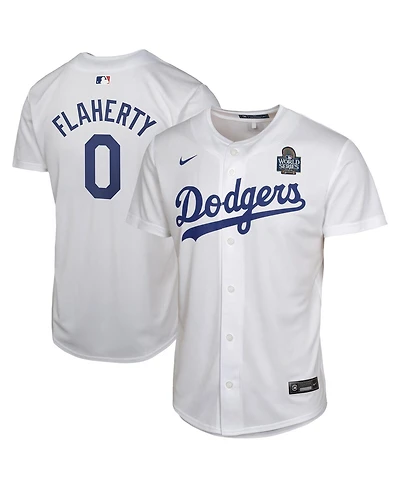 Nike Big Boys and Girls Jack Flaherty White Los Angeles Dodgers 2024 World Series Patch Home Game Player Jersey
