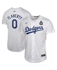 Nike Big Boys and Girls Jack Flaherty White Los Angeles Dodgers 2024 World Series Patch Home Game Player Jersey