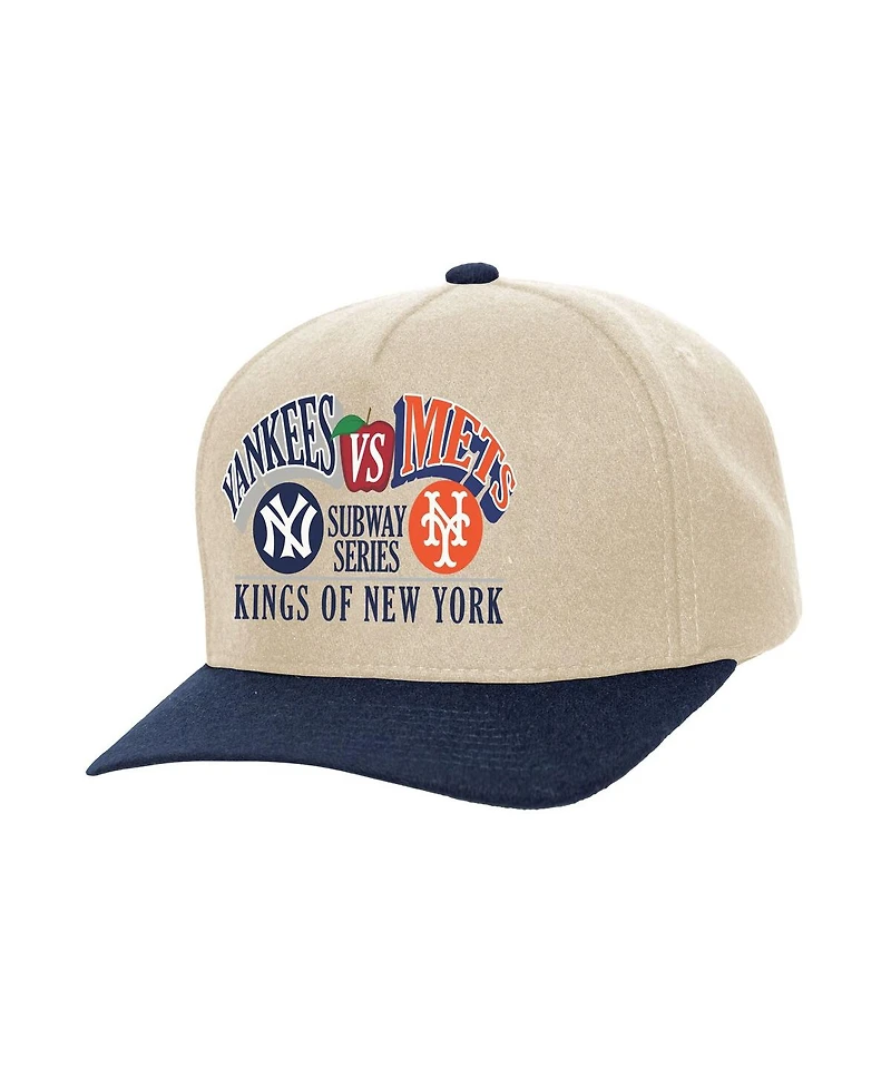 Mitchell Ness Cream New York Yankees vs. New York Mets Subway Series Matchup Pro Pinch Snapback Hat