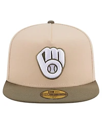 New Era Men's Light Beige/Olive Milwaukee Brewers Two-Tone Color Pack A-Frame 59FIFTY Fitted Hat