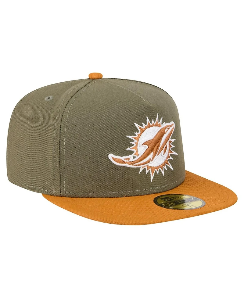 New Era Men's Olive/Brown Miami Dolphins Color Pack A-Frame 59FIFTY Fitted Hat