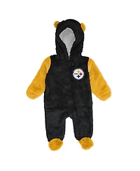 Outerstuff Baby Boys and Girls Black Pittsburgh Steelers Stay Napping Fleece Bunting Full-Zip Sleeper