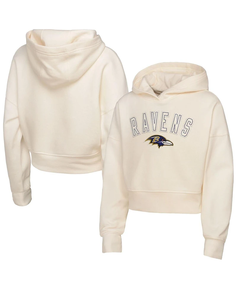 Outerstuff Big Girls Cream Baltimore Ravens Oversized Cropped Blitz Hoodie