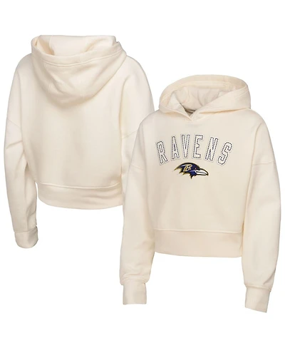Outerstuff Big Girls Cream Baltimore Ravens Oversized Cropped Blitz Hoodie
